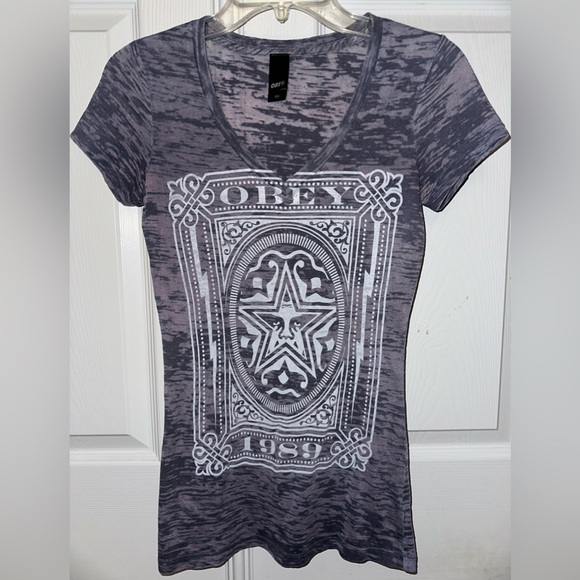 Obey Women's V Neck Graphic Tee - Picture 1 of 5